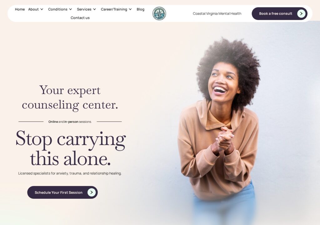 Coastal Virginia Mental Health website redesigned by J Curve Advertising