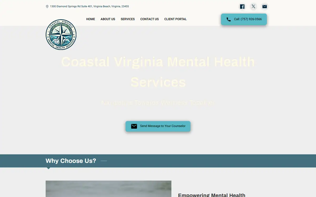 Coastal Virginia Mental Health homepage before the redesign