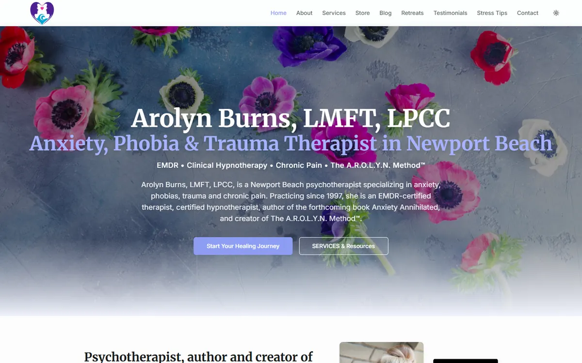 Arolyn Burns therapist website homepage