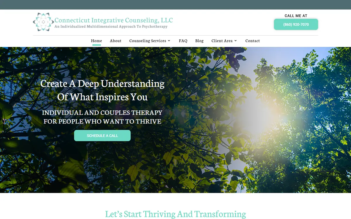Connecticut Integrative Counseling website homepage