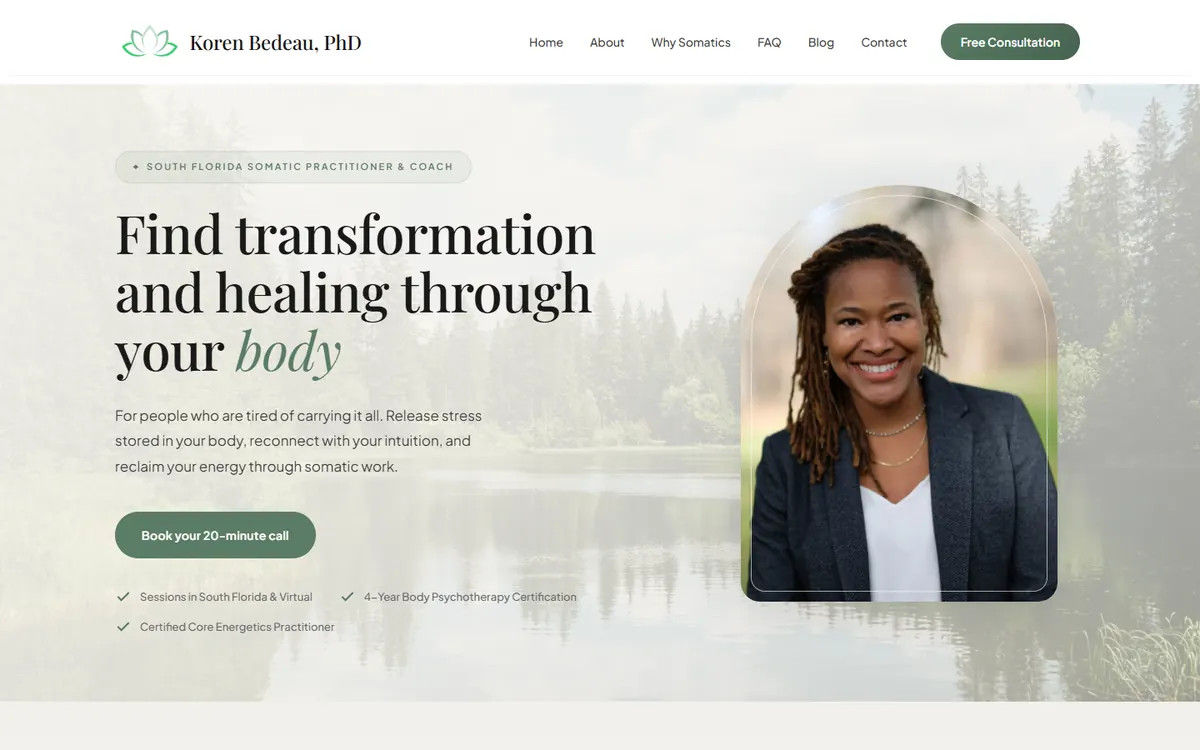 Koren Bedeau PhD somatic practitioner website homepage