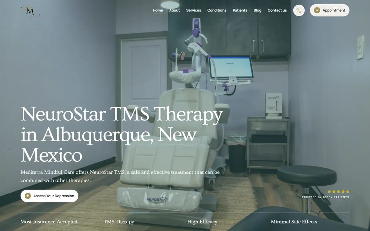 Mediterra Mindful Care NeuroStar TMS website homepage