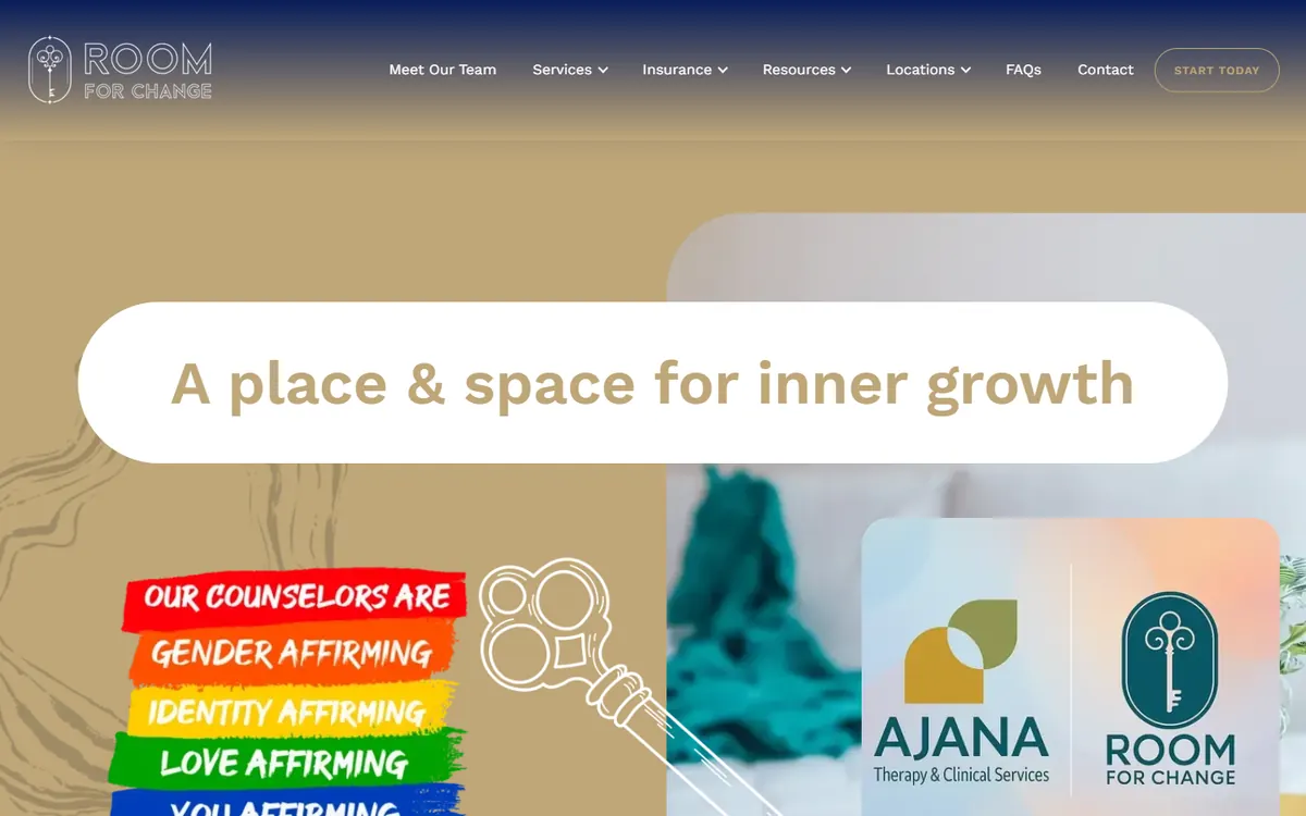 Room for Change counseling website homepage