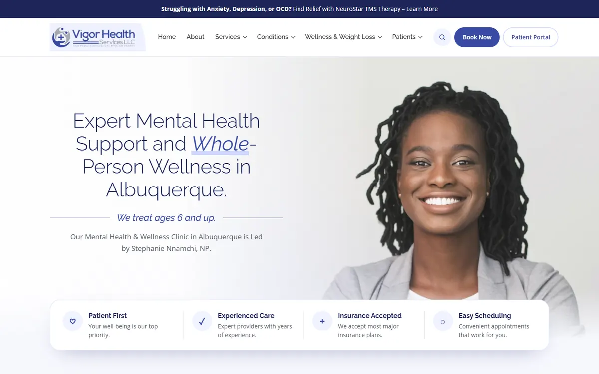 Vigor Health Services website homepage